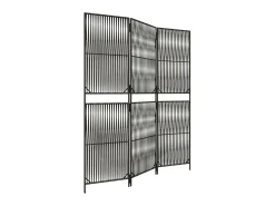 Biombo-Biombo de 3 paneles ratán sintético ES845291 Gris
