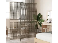 Biombo-Biombo de 3 paneles ratán sintético ES845291 Gris