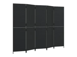 Biombo-Biombo de 5 paneles ratán sintético ES793721 Negro