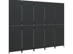 Biombo-Biombo de 5 paneles ratán sintético ES793721 Negro
