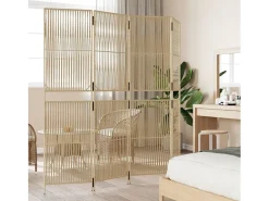 Biombo-Biombo de 4 paneles ratán sintético ES964766 Beige