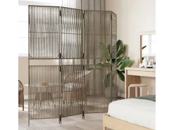 Biombo de 4 paneles ratán sintético ES525805 Gris