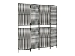 Biombo de 4 paneles ratán sintético ES525805 Gris