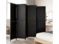 Biombo-Biombo de 6 paneles ratán sintético ES968215 Negro