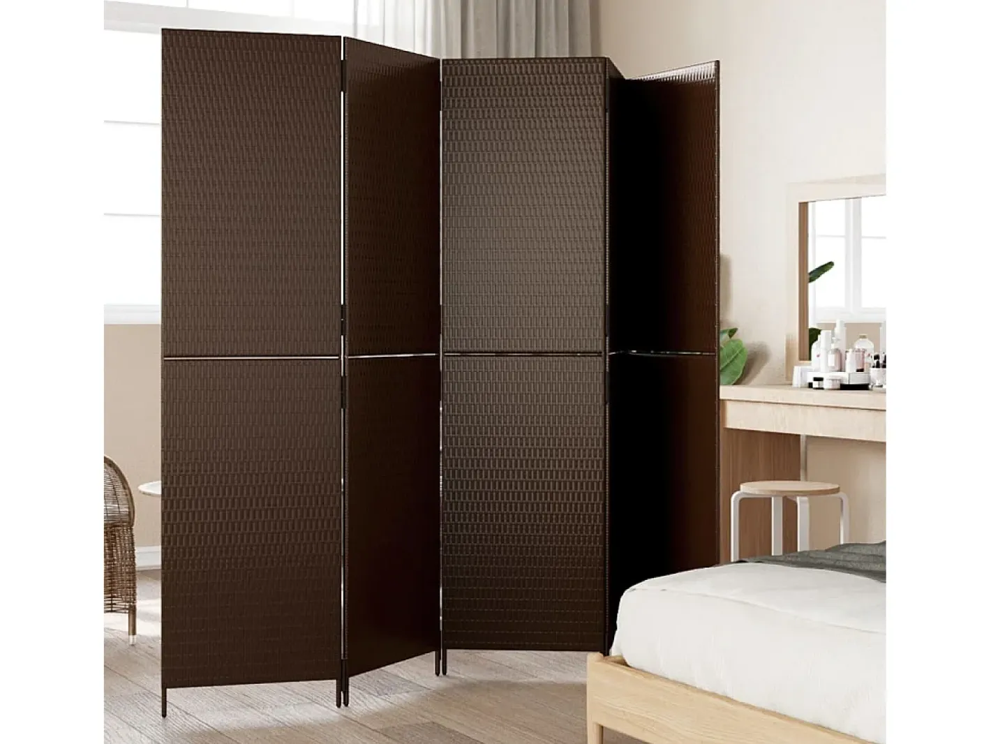Biombo de 5 paneles ratán sintético marrón ES217883 Marru00f3n Outlet