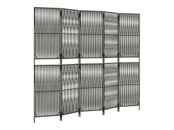 Biombo de 5 paneles ratán sintético ES833158 Gris