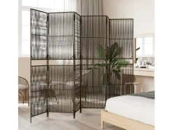 Best Biombo de 6 paneles ratán sintético ES380522 Gris