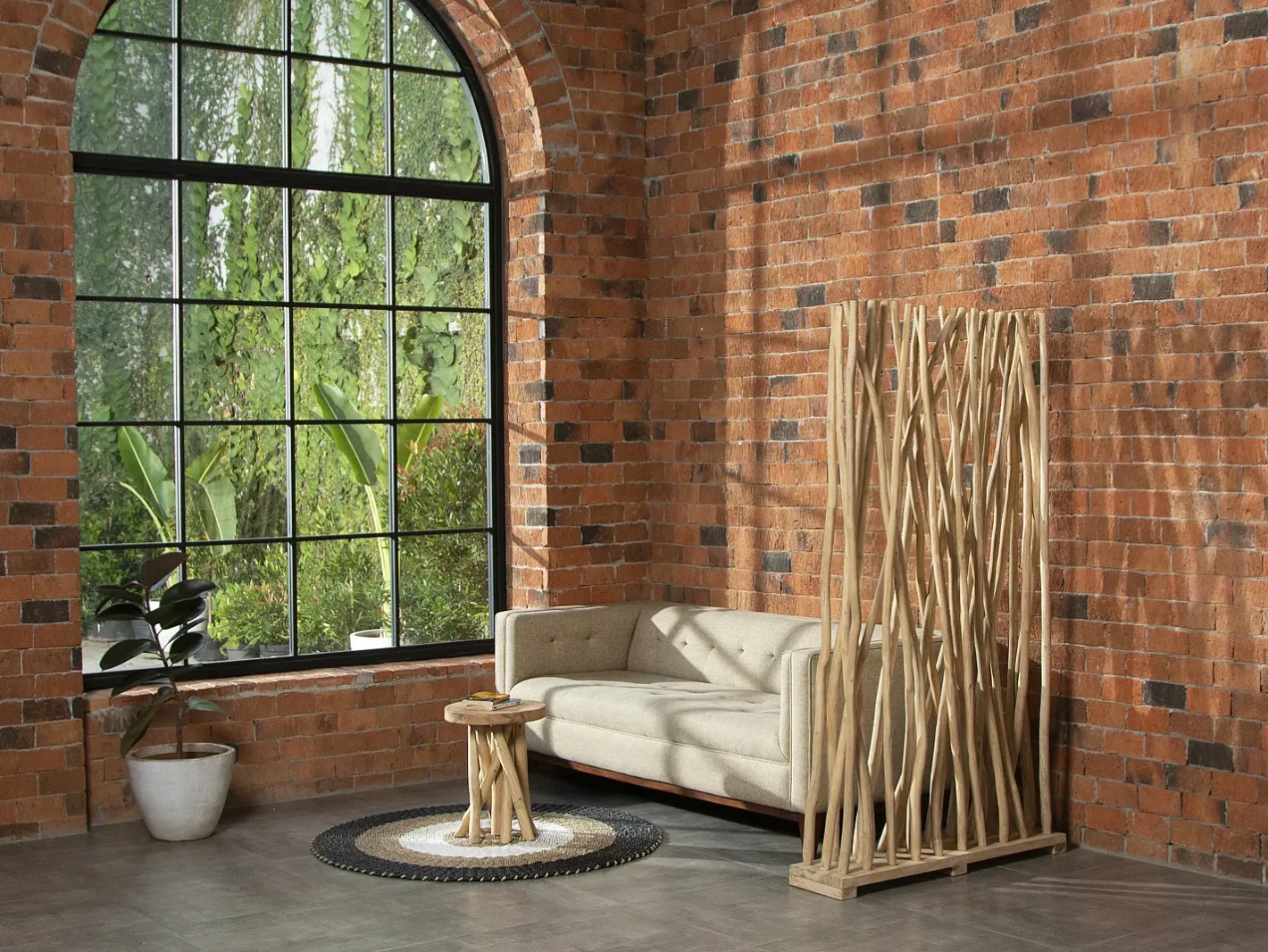 New OZAIA Biombo de madera de teca - Ancho 100 x Prof. 25 x Alt. 180 cm - Natural - GAYANA Color natural claro