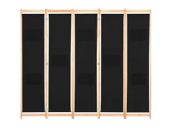 Biombo-Biombo divisor de 5 paneles de tela 200x170x4 cm ES397456 Negro
