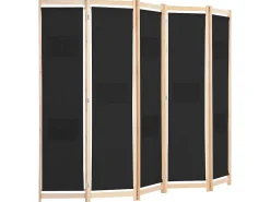 Biombo-Biombo divisor de 5 paneles de tela 200x170x4 cm ES397456 Negro