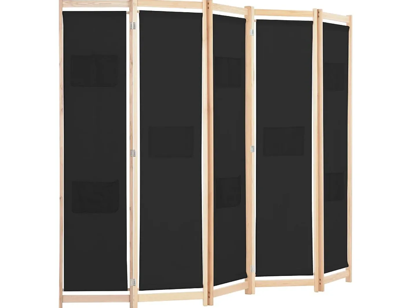 Biombo-Biombo divisor de 5 paneles de tela 200x170x4 cm ES397456 Negro