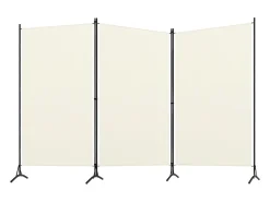 Outlet Biombo divisor de 3 paneles tela blanco 260x180 cm ES410188 Crema