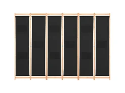 Biombo divisor de 6 paneles de tela 240x170x4 cm ES874972 Negro Best
