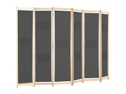 Biombo divisor de 6 paneles de tela 240x170x4 cm ES615698 Gris