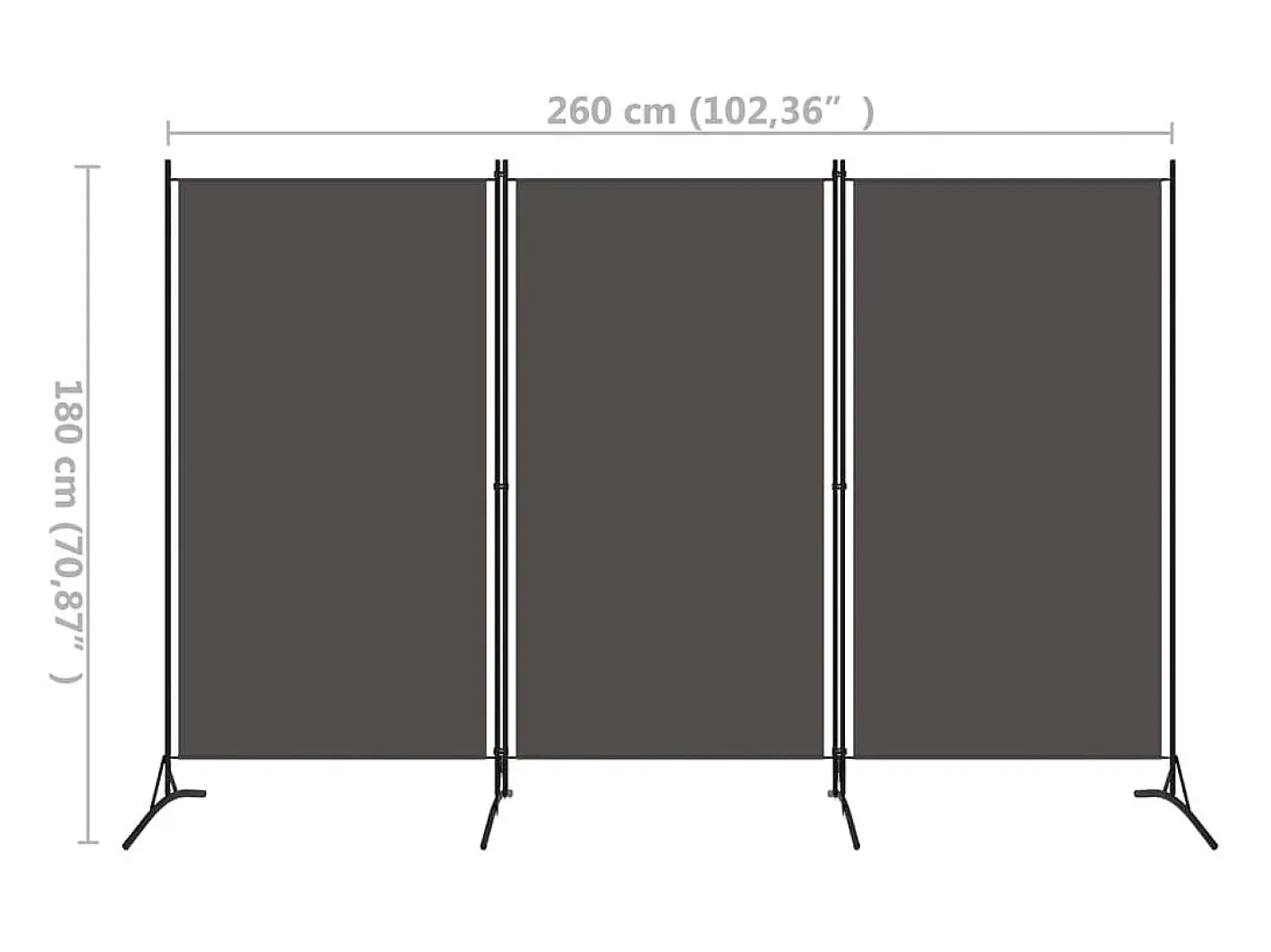 Biombo divisor de 3 paneles antracita 260x180 cm ES621302 Gris Discount