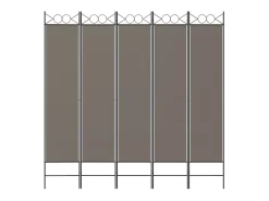 New Biombo divisor de 5 paneles de tela 200x200 cm ES203683 Gris antracita