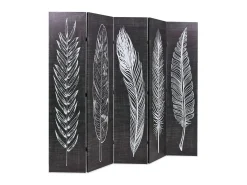 Biombo-Biombo divisor plegable 200x170 cm plumas blanco y ES809469 Negro