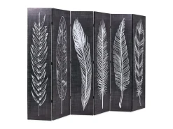 Biombo divisor plegable 228x170 cm plumas blanco y ES483308 Negro Hot