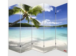 MCW Biombo fotográfico Bagheria, 180 x 200 cm, playa Azul / Beige