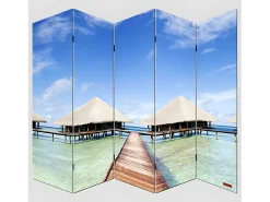 MCW Biombo fotográfico Bagheria, 180 x 200 cm, playa Azul / Beige