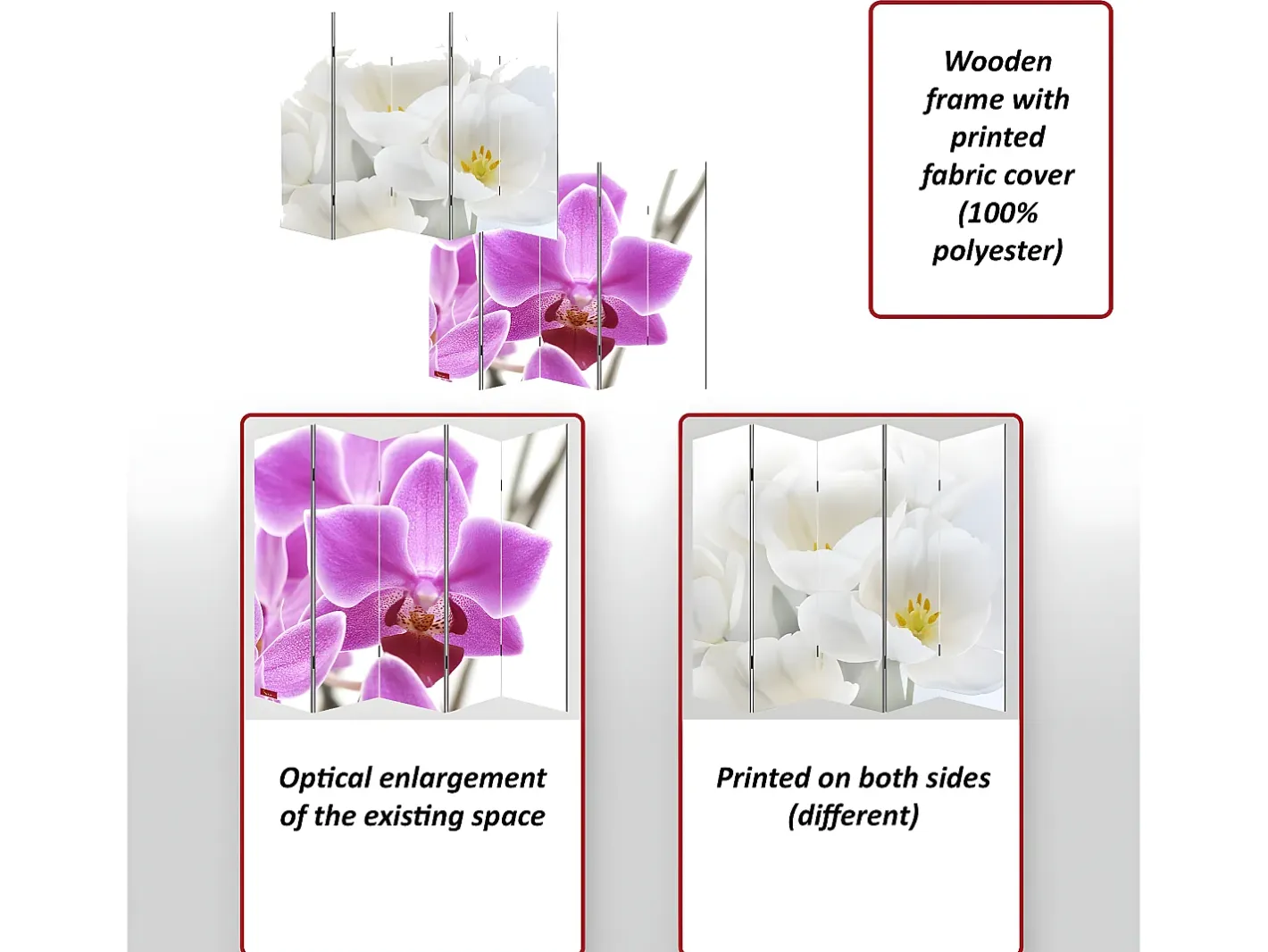 MCW Biombo fotográfico Bagheria, 180 x 200 cm, orquídea Rosa / Blanco New
