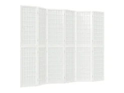 Biombo plegable con 6 paneles estilo japonés 240x170 cm ES386037 Blanco New