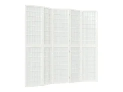 Biombo-Biombo plegable con 5 paneles estilo japonés 200x170 cm ES272783 Blanco