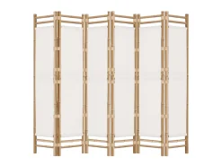 Biombo-Biombo plegable de 6 paneles bambú y lona 240 cm ES532215 Crema
