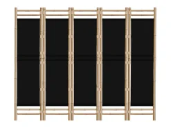 Best Biombo plegable de 5 paneles bambú y lona 200 cm ES743429 Negro