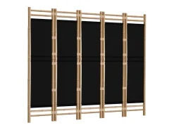 Best Biombo plegable de 5 paneles bambú y lona 200 cm ES743429 Negro