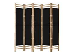 Best Biombo plegable de 5 paneles bambú y lona 200 cm ES743429 Negro