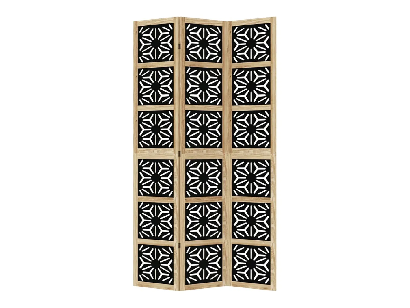Biombo separador 3 paneles madera maciza Paulownia marrón negro ES416177 Marru00f3n