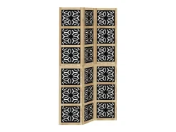 Biombo separador 3 paneles madera maciza Paulownia marrón negro ES416177 Marru00f3n