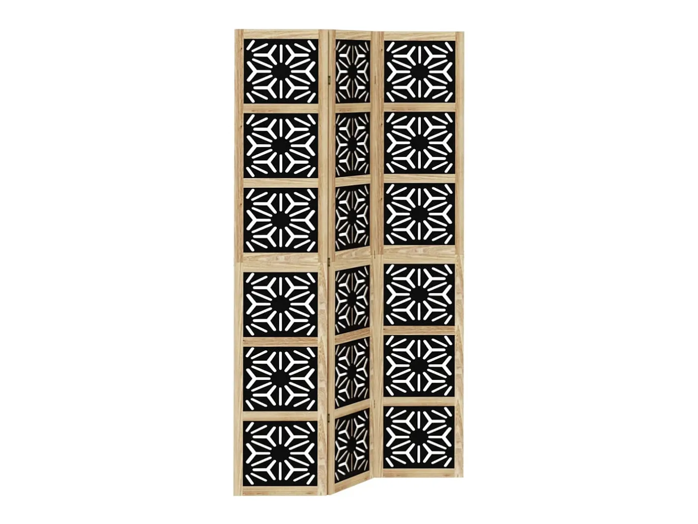 Biombo separador 3 paneles madera maciza Paulownia marrón negro ES416177 Marru00f3n