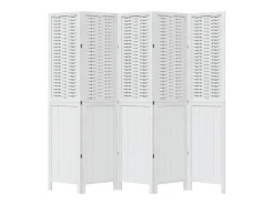 Biombo separador de 5 paneles madera maciza Paulownia ES558044 Blanco Sale