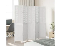 Biombo separador de 5 paneles madera maciza Paulownia ES558044 Blanco Sale