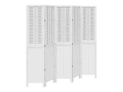 Biombo separador de 5 paneles madera maciza Paulownia ES558044 Blanco Sale