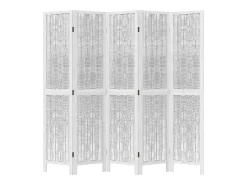 Biombo separador de 5 paneles madera maciza Paulownia ES859261 Blanco Clearance