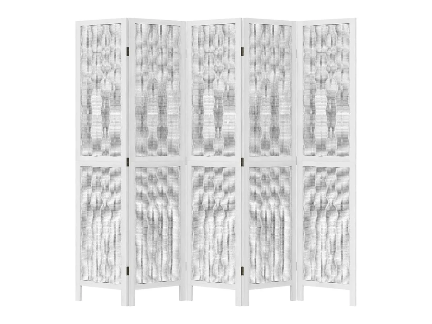 Biombo separador de 5 paneles madera maciza Paulownia ES859261 Blanco Clearance