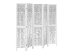 Biombo separador de 5 paneles madera maciza Paulownia ES859261 Blanco Clearance