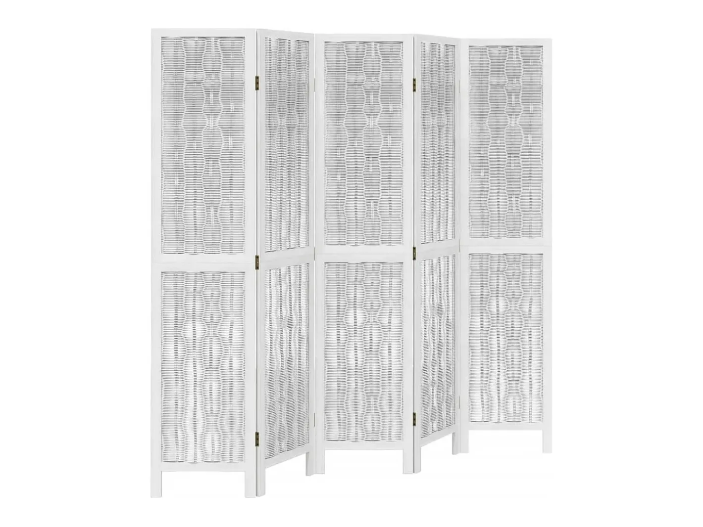 Biombo separador de 5 paneles madera maciza Paulownia ES859261 Blanco Clearance