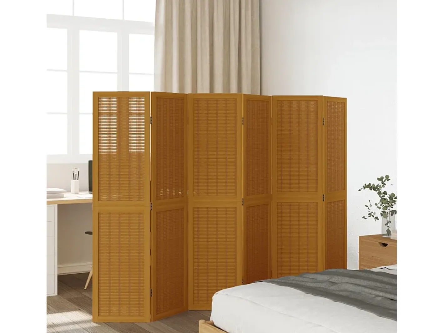 Biombo-Biombo separador de 6 paneles madera maciza paulownia marrón ES625835 Marru00f3n
