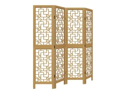 Biombo-Biombo separador de 4 paneles madera maciza paulownia marrón ES596340 Marru00f3n