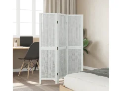 Clearance Biombo separador de 3 paneles madera maciza Paulownia ES254701 Blanco