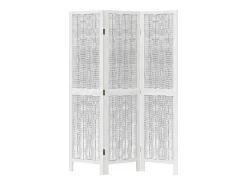 Clearance Biombo separador de 3 paneles madera maciza Paulownia ES254701 Blanco