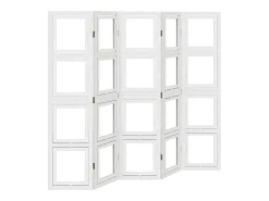 Biombo-Biombo separador de 5 paneles madera maciza Paulownia ES762723 Blanco