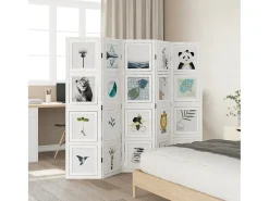Biombo-Biombo separador de 5 paneles madera maciza Paulownia ES762723 Blanco