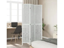 Biombo-Biombo separador de 3 paneles madera maciza Paulownia ES689487 Blanco