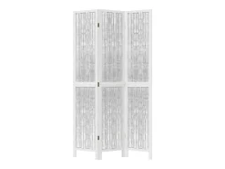 Biombo-Biombo separador de 3 paneles madera maciza Paulownia ES689487 Blanco