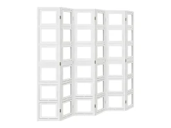 Biombo-Biombo separador de 6 paneles madera maciza Paulownia ES923675 Blanco